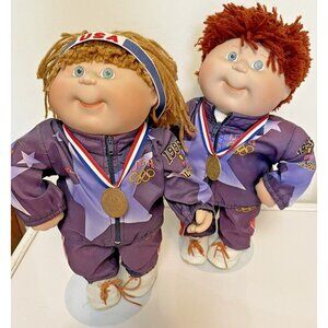 Vintage 1996 Cabbage Patch Kids Olympic Dolls CPK BY DANBURY MINT With Stand